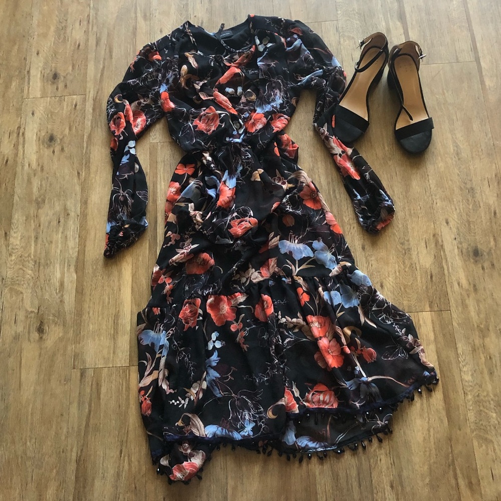 Beautiful Sheer Floral Midi Dress w/ Under Slip